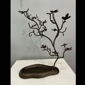 Bronze Jewelry Tree with Tray for Earrings, Necklaces, Bracelets, and Rings